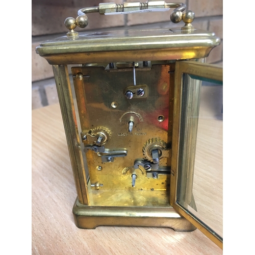 145 - FRENCH BEVELLED EDGE CARRIAGE CLOCK WITH TRAVEL CASE & KEY