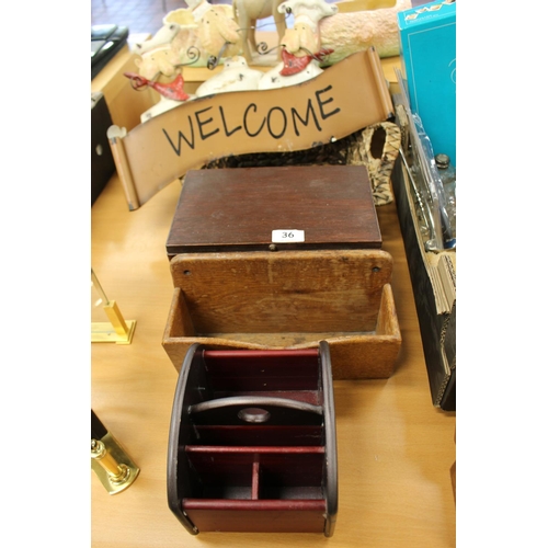 36 - 3 WOODEN BOXES & KITCHEN WELCOME SIGN