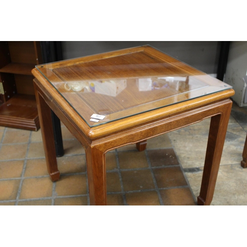 151 - SMALL CHINESE ROSEWOOD TABLE WITH GLASS PROTECTOR