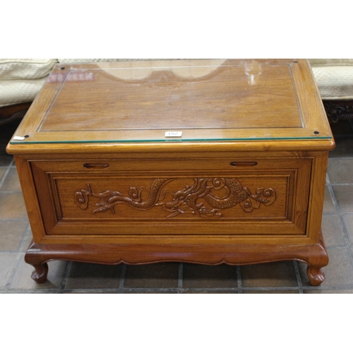 155 - WOODEN CHEST WITH GLASS TOP