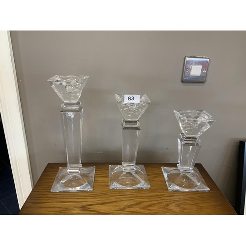 83 - 3 LARGE CRYSTAL CANDLESTICKS