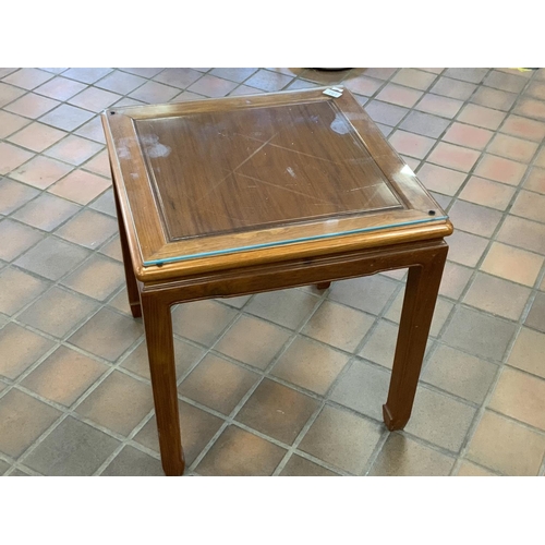 151 - SMALL CHINESE ROSEWOOD TABLE WITH GLASS PROTECTOR