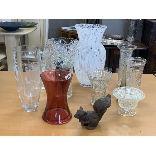 152 - 13 GLASS VASES INC CRANBERRY & CUTGLASS