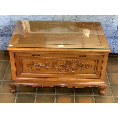 155 - WOODEN CHEST WITH GLASS TOP