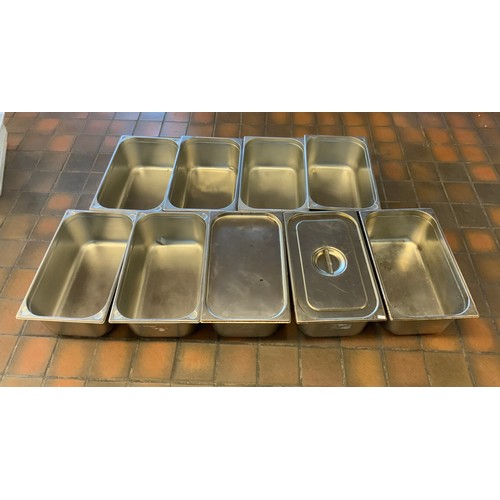 76 - 9 x EXTRA DEEP SS TRAYS & 2 LIDS