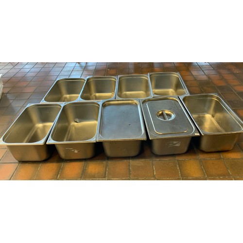 76 - 9 x EXTRA DEEP SS TRAYS & 2 LIDS