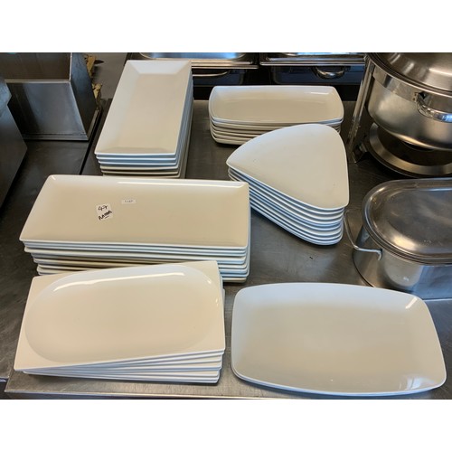 115 - 47 WHITE PLATTERS - WEDGEWOOD, DENBY, PORCELITE, CHURCHILL