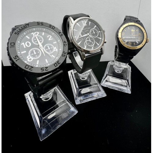 211 - 3 X GENTS WATCHES - THOMAS CALVI, ADIDAS & UNBRANDED BLACK CHRONOGRAPH WATCH IN SELFRIDGES BOX  ... 