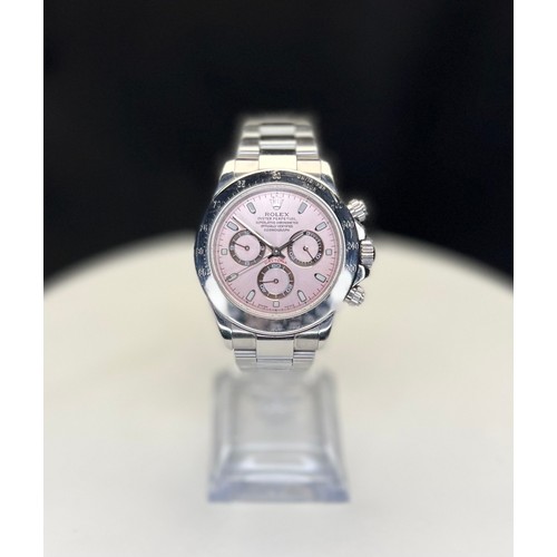 284 - ROLEX OYSTER PERPETUAL COSMOGRAPH DAYTONA AUTOMATIC SS WATCH WITH ROSE CHRONOGRAPGH DIAL (NON ROLEX)... 