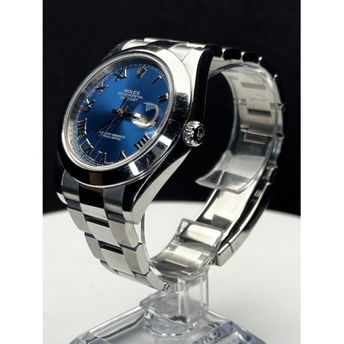 277 - ROLEX DATE JUST AUTOMATIC STAINLESS STEEL WATCH WITH BLUE FACE SERIAL NUMBER -  OJZ42384 -Case 41.0m... 