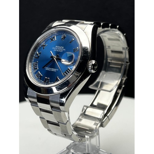 277 - ROLEX DATE JUST AUTOMATIC STAINLESS STEEL WATCH WITH BLUE FACE SERIAL NUMBER -  OJZ42384 -Case 41.0m... 