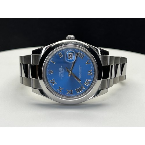 277 - ROLEX DATE JUST AUTOMATIC STAINLESS STEEL WATCH WITH BLUE FACE SERIAL NUMBER -  OJZ42384 -Case 41.0m... 