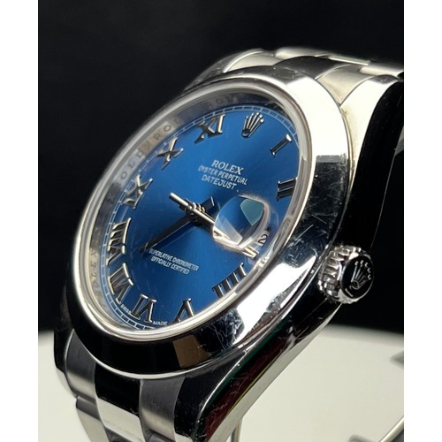 277 - ROLEX DATE JUST AUTOMATIC STAINLESS STEEL WATCH WITH BLUE FACE SERIAL NUMBER -  OJZ42384 -Case 41.0m... 