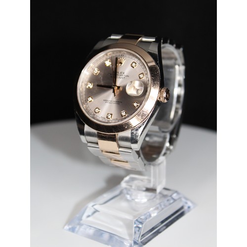 282 - ROLEX OYSTER PERPETUAL GENTS DATEJUST 41 AUTOMATIC STAINLESS STEEL & 18CT GOLD WITH ROSE CENTRE ... 