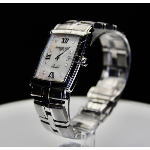 268 - RAYMOND WEIL PARSIFAL BRACELET WATCH WITH 8 DIAMOND DOTS -APPROX TOTAL 0.04 CARATS - MOTHER OF PEARL... 