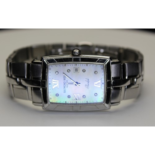 268 - RAYMOND WEIL PARSIFAL BRACELET WATCH WITH 8 DIAMOND DOTS -APPROX TOTAL 0.04 CARATS - MOTHER OF PEARL... 