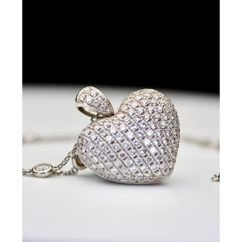 278 - ROULD BRILLIANT CUT 160 DIAMONDS ENCRUSTED HEART PENDANT APPROX TOTAL 2.50 CARATS - 18CT WHITE GOLD ... 