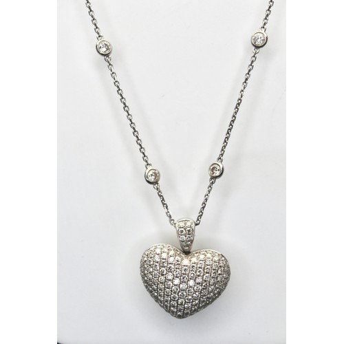 278 - ROULD BRILLIANT CUT 160 DIAMONDS ENCRUSTED HEART PENDANT APPROX TOTAL 2.50 CARATS - 18CT WHITE GOLD ... 