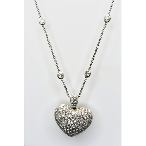 278 - ROULD BRILLIANT CUT 160 DIAMONDS ENCRUSTED HEART PENDANT APPROX TOTAL 2.50 CARATS - 18CT WHITE GOLD ... 