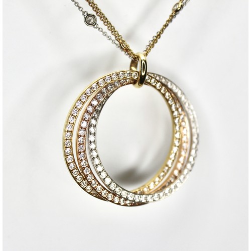 279 - TRI TRINITY NECKLACE - TRIPLE CIRCLE PENDANTS WITH 156 DIAMONDS  APPROX TOTAL 3.12 CARATS, TRIPLE 18... 