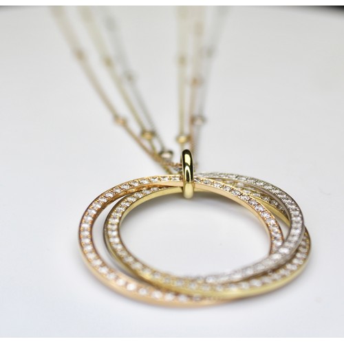 279 - TRI TRINITY NECKLACE - TRIPLE CIRCLE PENDANTS WITH 156 DIAMONDS  APPROX TOTAL 3.12 CARATS, TRIPLE 18... 