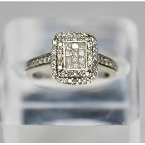 259A - 9CT WHITE GOLD 0.42 CARAT MULTI DIAMOND SQUARE RING