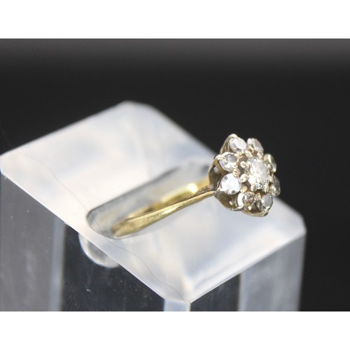 262 - DIAMOND DAISY CLUSTER - 9 DIAMOND & 9CT GOLD RING