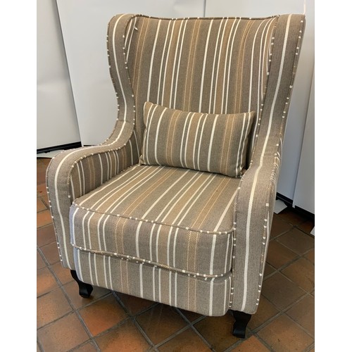 156 - STRIPED WING BACK CHAIR