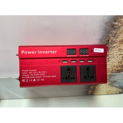109 - CAR POWER INVERTER RED DC 12V To AC 200V-240V, 4 USB PORTS OUTPUT 5V/4.8A RATED RRP £74.95 (9354)