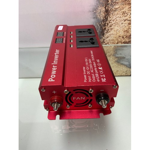 109 - CAR POWER INVERTER RED DC 12V To AC 200V-240V, 4 USB PORTS OUTPUT 5V/4.8A RATED RRP £74.95 (9354)