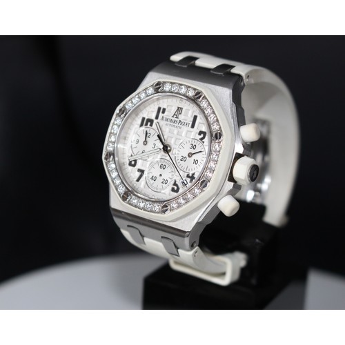 158 - AUDEMARS PIQUET ROYAL OAK OFFSHORE WRISTWATCH WITH DIAMOND SET BEZEL Set with 32 round brilliant cut... 