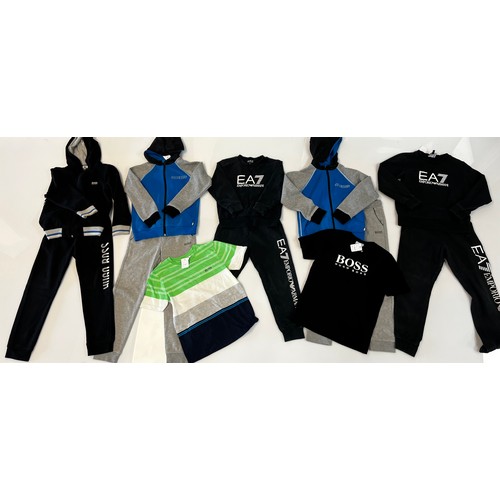 43 - CHILDRENS AGE 8 - 3 X HUGO BOSS TRACKSUITS, 2 X ARMANI EA7 TRACKSUITS, 2 X HUGO BOSS T SHIRTS TOTAL ... 