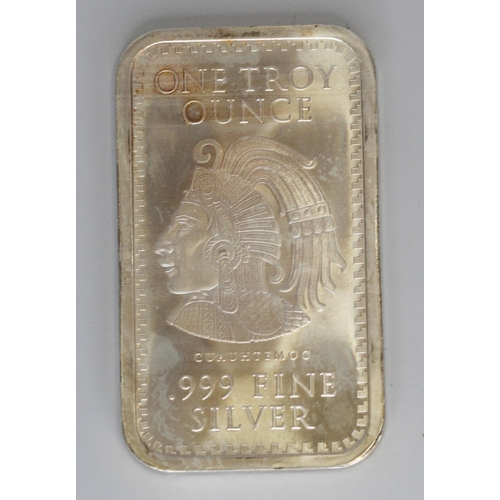 102 - 1oz .999 FINE SILVER AZTEC CALENDAR 999 IN PROTECTIVE CASE ONE TROY BAR COIN RRP £57