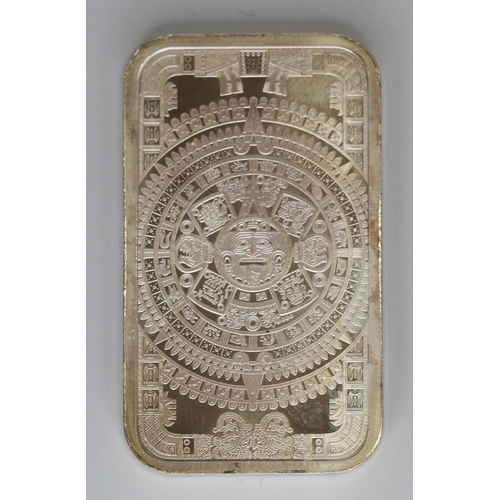 102 - 1oz .999 FINE SILVER AZTEC CALENDAR 999 IN PROTECTIVE CASE ONE TROY BAR COIN RRP £57