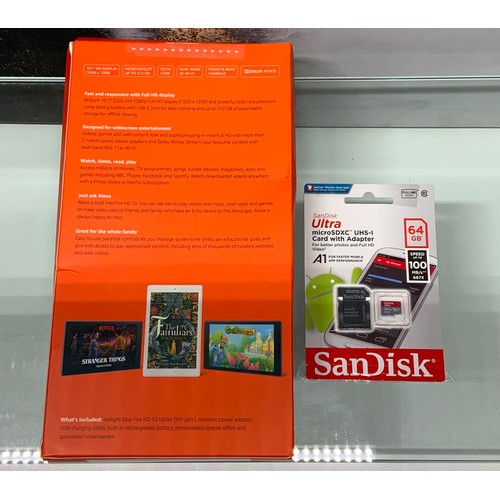 36 - NEW -UNOPENED-AMAZON FIRE HD 10 TABLET WITH ALEXA 32GB & SANDISK ULTRA MICRO SDXC UHS1 CARD WITH... 