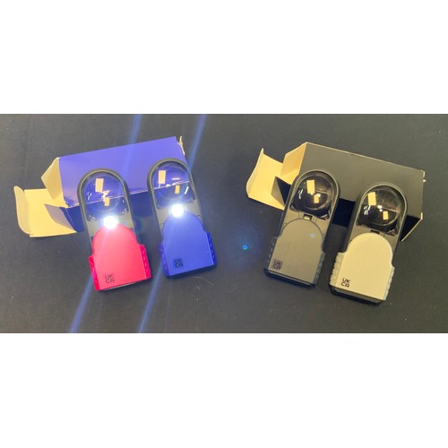 133 - 2 BOXES BLUE & BLACK LIGHT MAGNIFIER GLASS(1 REUIRES BACK )