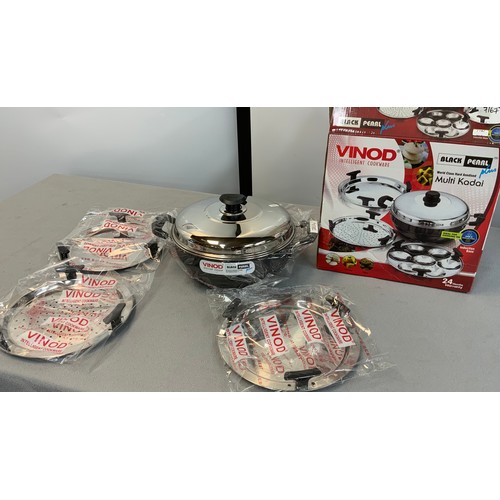 60 - NEW VINOD MULTI KADAI COOKING SET - STAINLESS STEEL / BLACK PEARL MODEL MUKD RRP £46