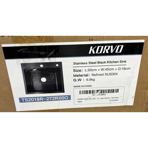 30 - KORVO STAINLESS STEEL BLACK KITCHEN SINK - L50CM X W 45CM X D 19CM -  RRP £104