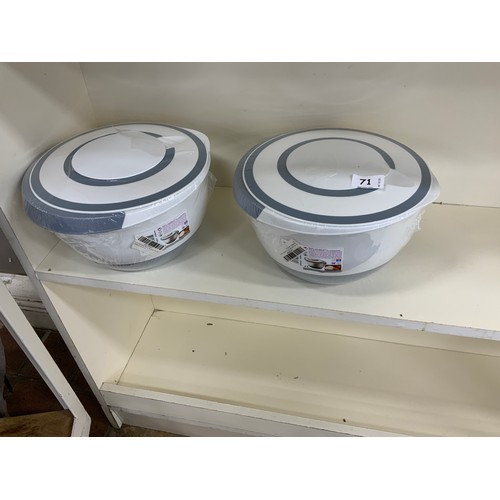 71 - 2 X LARGE 5L MIXING BOWLS WITH LID RRP £29.98 (9572)