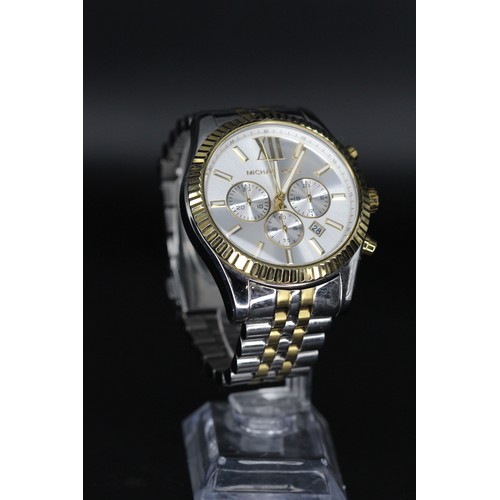 155 - MICHAEL KORS LEXINGTON MK8344 STEEL & GOLD PLATE GENTS WATCH - NEW COST £209 (P211344808 GAE/06)