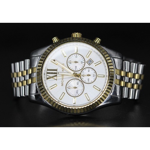 155 - MICHAEL KORS LEXINGTON MK8344 STEEL & GOLD PLATE GENTS WATCH - NEW COST £209 (P211344808 GAE/06)