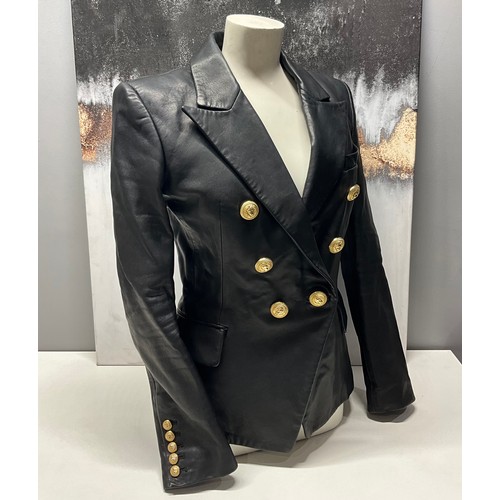 104 - BALMAIN DOUBLE BREASTED LEATHER JACKET SIZE 38 (UK 10) 100% LAMBS LEATHER - PRODUCT CODE 997499 163P... 