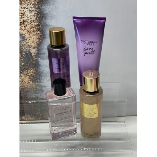 143 - 4 VICTORIA'S SECRET ITEMS - 2 X 250 ML MIST, 1 X 236ML LOTION PERFUME, 1 X 250ML PERFUME - TOTAL RRR... 