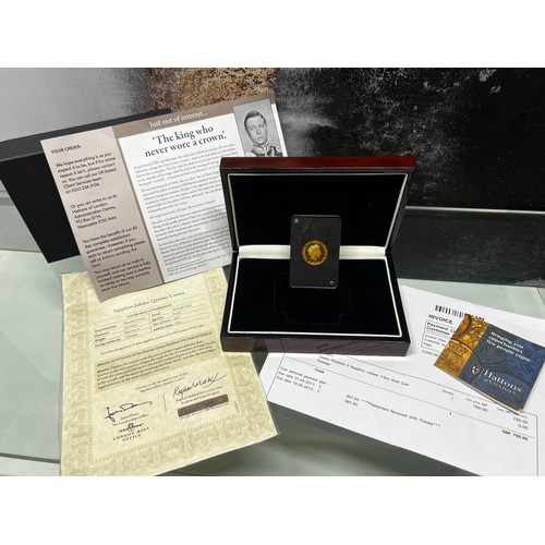 156 - 2017 SAPPHIRE JUBILEE QUARTER 24 CARAT GOLD CROWN, IN BOX WITH PAPERWORK AND COA AND RECEIPT AS NEW ... 