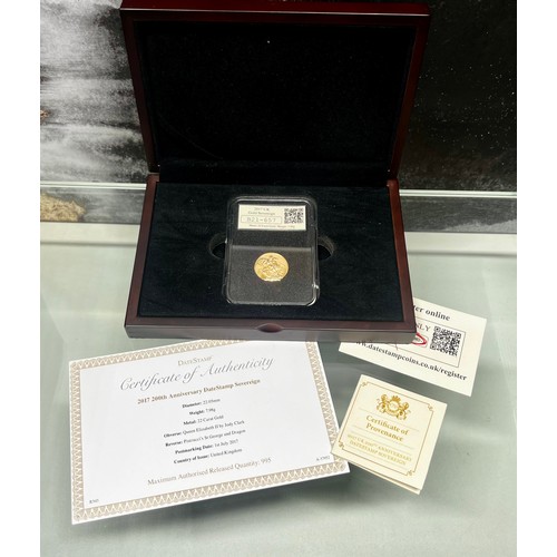 157 - 2017 ELIZABETH II GOLD PROOF SOVEREIGN 200th ANNIVERSARY (22 carat, 7.98g) - 'PISTRUCCI'S ST GEORGE ... 