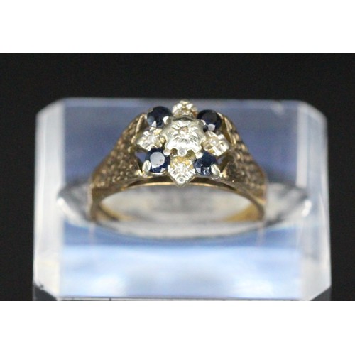 153 - 9CT GOLD SAPPHIRE & DIAMOND CHIP CLUSTER RING IN BOX P21042665 RRP ? (REF DG/05)