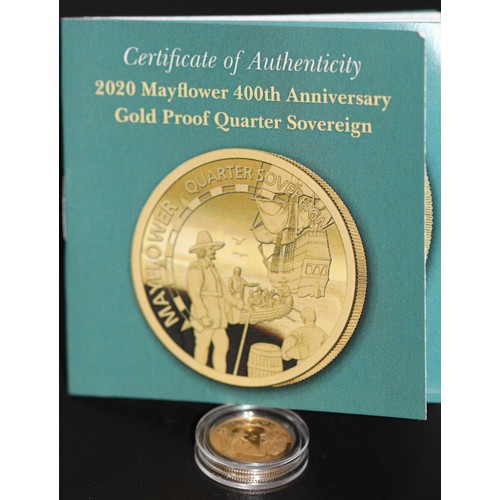 158 - 2020 Mayflower 400TH ANNIVERSARY GOLD PROOF Quarter coin in box WITH COA P21042660 AS NEW RRP £1150 ... 