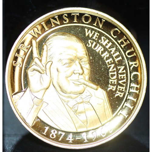 109 - 2015 SOLID BRONZE ONE CROWN - SIR WINSTON CHURCHILL ' NEVER SURRENDER' COIN WITH COA AS NEW RRP 19.9... 