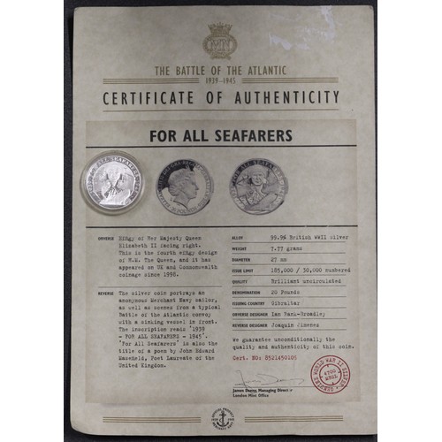 108 - 2016 SILVER COIN- FOR ALL SEAFARERS WITH COA P21043166 AS NEW RRP £20 (REF ERE/07B)