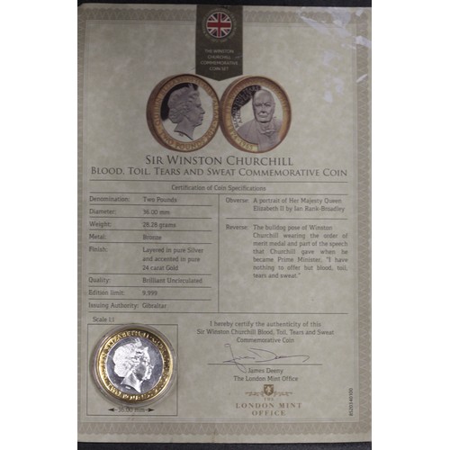 107 - 2015 SILVER & 24 CARAT GOLD COIN - SIR WINSTON CHURCHILL - BLOOD TOIL, TERAS AND SWEAT - WITH CO... 